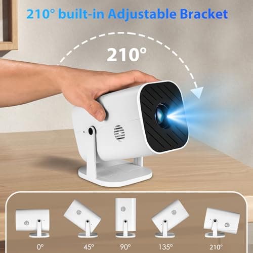Mini Projector for iPhone, 1080P Small Projector (Built-in Bluetooth 5.3 And Speaker), Supports 4K, 210° Rotatable, Home Video Projector, Compatible With Smartphone/TV Stick/PS5/Computer/HDMI/USB 9