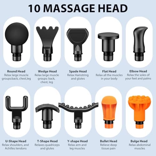 TOLOCO Massage Gun Deep Tissue, Percussion Massage Gun with 10 Replacement Heads, Super Quiet Portable Electric Massager for Athletes, Relax, Black 5