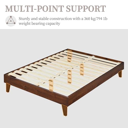 Yaheetech Full Bed Frame Deluxe Natural Solid Pine Wood Platform Bed, Reserved Holes for DIY Headboard/Wooden Slats Support/7.5 inch Clearance Space/No Noise/Easy Assembly, Smoked Walnut Full Bed 8