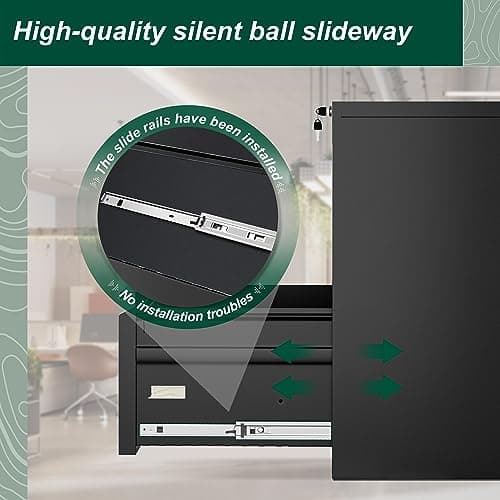 Superday Metal Lateral File Cabinet with Lock, 2 Drawer File Cabinet, Black Filing Cabinet with Lock, Two Drawer File Cabinet for Home Office/Legal/Letter/A4, Lockable File Cabinets for Hanging File 6
