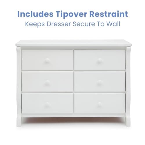 Delta Children Universal 6 Drawer Dresser with Interlocking Drawers - Greenguard Gold Certified, White 6