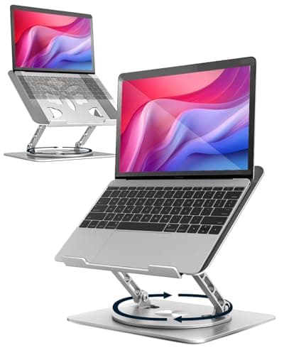 Aoviho 360° Rotating Laptop Stand for Desk | Adjustable, Foldable, Portable Aluminum Ergonomic Riser | Compatible with MacBook, Dell, HP & All Laptops 10-16 inch | Silver