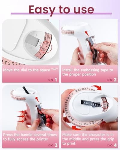 Embossing Label Maker Machine, Pink Omega S Embossed Label Maker, 3D Embossing Labeler Portable Handheld Old School Label Printer for Home Office DIY 5
