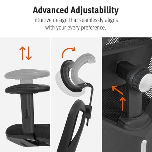 Duramont Ergonomic Office Chair - Adjustable Desk Chair with Lumbar Support and Rollerblade Wheels - High Back Chairs with Breathable Mesh - Thick Seat Cushion, Head, and Arm Rests - Reclines (Black) 5