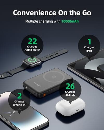 Innostyle Magnetic Power Bank, 10800mAh Wireless Portable Charger, Power Bank with Built in Cables, for iPhone 17/16/15/14/13/12 and Apple Watch Ultra/11/10/9/8/7/6/5, Black 5