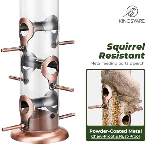 Kingsyard Metal Bird Feeders for Outdoors Hanging, Tube Bird Feeder with 6 Feeding Ports, 15 Inch, Chew-Proof & Weatherproof, Antique Copper 6