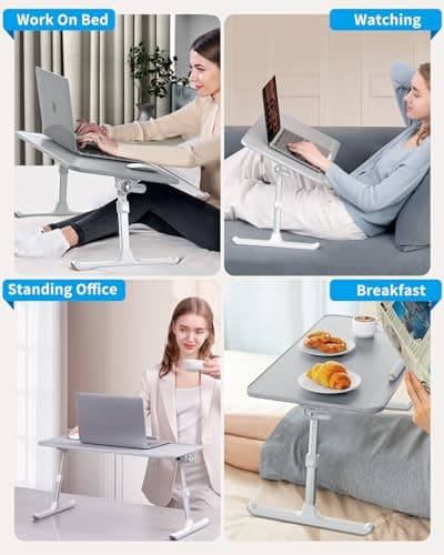 SAIJI Leather Lap Desk Laptop Bed Tray Table, Adjustable Laptop Stand for Bed, Portable Lightweight Standing Desk for Writing Eating Reading Couch Sofa Floor for Adults Kids (20.5"*11.8",Gray) 6