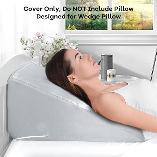 HOMBYS Satin Bed Wedge Pillow Cover Silky & Smooth Wedge Pillowcase 1 Pack 24x24x8, Soft & Breathable, Removable & Machine Washable-Zipper Design (Pillow Not Include), (Light Grey, 24"x24"x8") 5