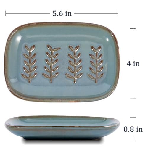 HighHerz Aesthetic Ceramic Soap Dish for Shower, Soap Holder with Raised Relief, Shower Soap Dish for Shampoo Bar Or Sponge, Soap Saver for Bathroom, Kitchen, Sink, Decorative Soap Tray (Blue) 5