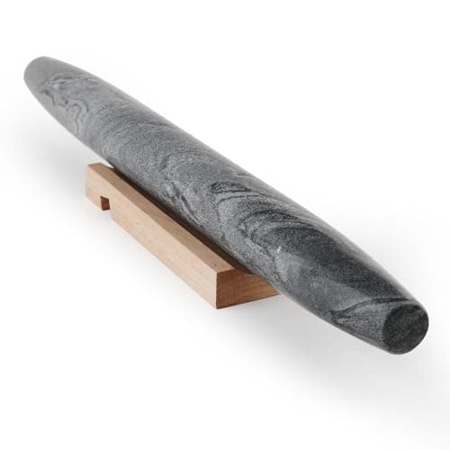 Koville African Natural Marble French Rolling Pin, 16inch Non-Stick Rolling Pin for Baking, Dough Roller for Pasta, Dumpling, Fondant, Pie, Bread, Pizza, Kitchen Baking Tools(Monte Grigio)
