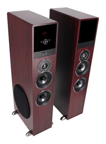 Rockville TM80C Powered Home Theater Tower Speaker System, Cherry Wood, 800W, 8" Subwoofers, Bluetooth, USB/SD Playback, FM Radio, Remote Control, Karaoke Ready, Perfect for Home Entertainment