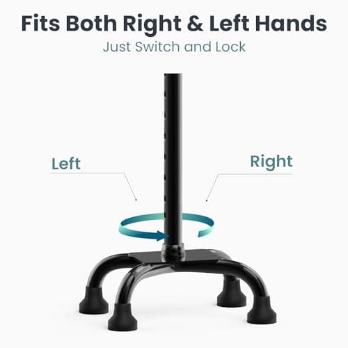 PELEGON Quad Cane (300 lb) - Adjustable Walking Cane with A Large 4 Pronged Base for Extra Balance & Stability, Walking Canes for Seniors, Walking Cane for Men & Women, Walking Sticks (Black) 6