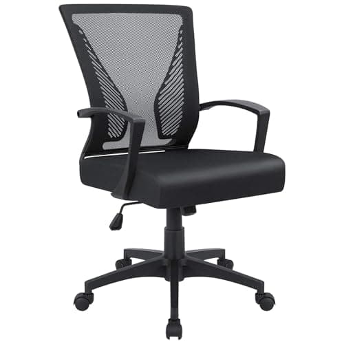 Furmax Office Chair Ergonomic Computer Desk Mesh Chair Mid Back Swivel Lumbar Support with Armrest (1, Black)