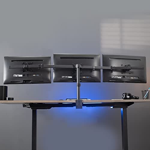 VIVO Triple Monitor 21.5 to 27 inch LED LCD Clamp-on Desk Mount, Flush to Wall, Heavy Duty Articulating Computer Stand, Holds 3 Screens, for Home Office Workstation, Black, STAND-V103C 8