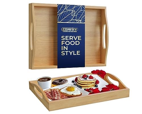 Comfify 1pc Bamboo Serving Tray - Versatile Ottoman Tray for Entertainment, Decor & Smooth Edges Design - Natural Color