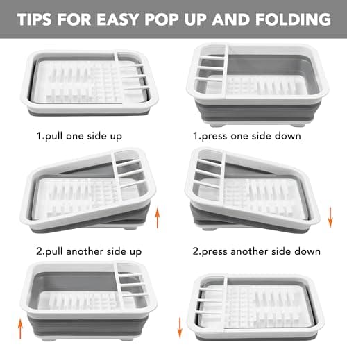 Tiawudi Collapsible Dish Drying Rack, Pop Up Dinnerware Drainer, Portable Plate Organizer for Kitchen RV Campers Travel Trailer, Space Saving Kitchen Storage Tray 7
