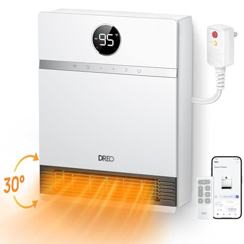 DREO Smart Wall Heater for Bathroom, IP24 Electric Space Heater with ALCI Plug for Indoor Use, 30° Oscillation, Adjustable Thermostat, Remote Control, Works with Alexa, 24H Timer, Easy-mounted Heater