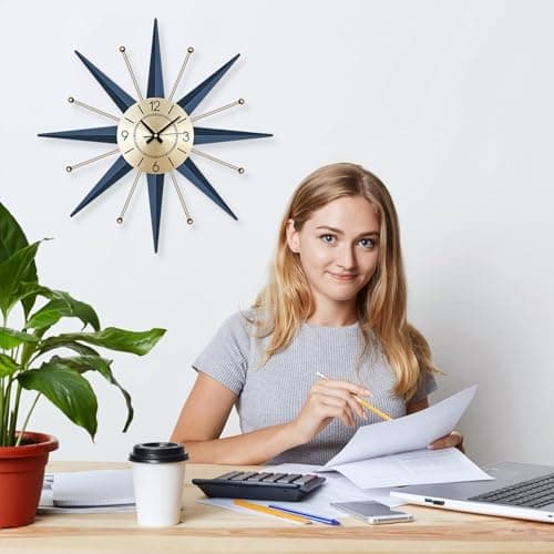 HAOWANJP Wall Clock 15 Inch Silent Non-Ticking Modern Mid Century Clocks Battery Operated for Office, Bathroom, Kitchen, Bedroom, School, Living Room 5