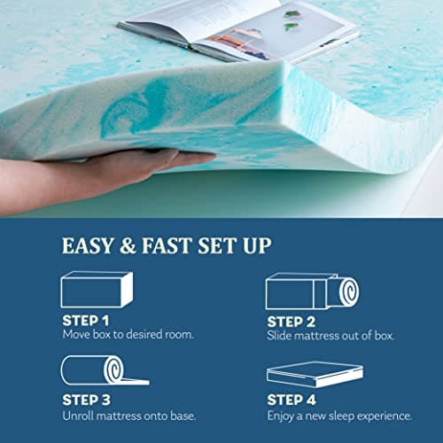 EGO Topper 2 Inch Twin Memory Foam Mattress Topper, Gel Foam Mattress Topper for Pressure Relief, Ventilated Design Bed Topper in a Box, CertiPUR-US Certified, 38"×75", Medium 5