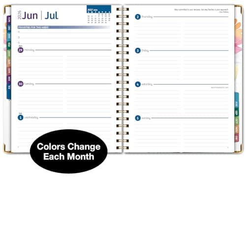 HARDCOVER 2026 Planner, 8.5"x11": 14 Months (November 2025 - December 2026), Daily Weekly Monthly Planner, Yearly Agenda, Bookmark, Pocket Folder and Sticky Note Set (Rainbow Floral) 5