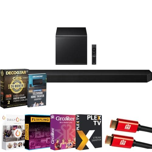 Samsung HW-Q800F 5.1.2ch Soundbar System 2025 Bundle with Bundle with Premiere Movies Streaming, 2X HDMI Cable, CPS 26 Month Protection & Deco Gear Complete Home Theater Beginner's Guidebook