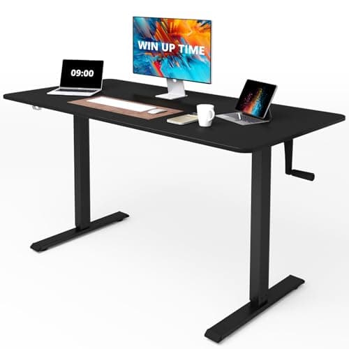 Win Up Time Whole Piece Top Manual Standing Desk Adjustable Height- Crank Stand Up Desk, Sit Stand Desk with Frame & Desktop, Computer Desk