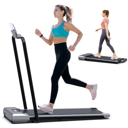 Zisgner Walking Pad, Under Desk Treadmill, Walking Pad with Handle Bar, Portable Foldable Treadmill for Home/Office, 2 Functions 4 Modes, Installation-Free Low Noise, Remote Control and LED Display