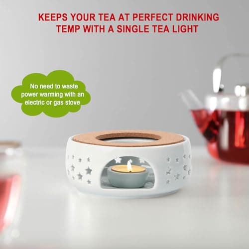 KAYCROWN Teapot Warmer, Ceramic Tea Warmer for Teapot, Tealight Warmer with Tealight Holder for Heating Coffee Milk Tea Warmer, Teapot Heater (White) 9