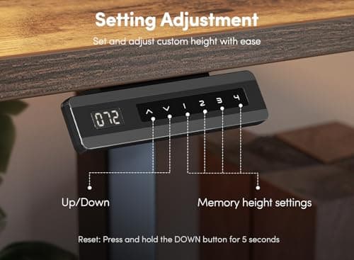 FEZIBO 48'' x 24'' Height Adjustable Electric Standing Desk with Double Drawer, Home Office Stand Up Table with 4 Height-Adjustable Feets & 2 Hooks, Vintage Brown 8