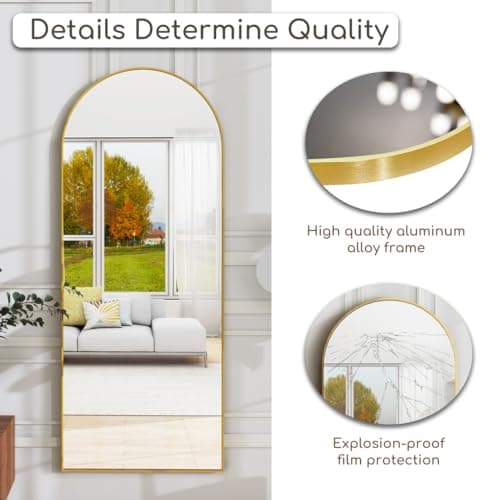 FVANF Arched Full Length Floor Mirror Standing Hanging or Leaning Against Wall, for Bedroom, Wall-Mounted Mirror with Aluminum Alloy Frame, 64"x21" (Gold) 9