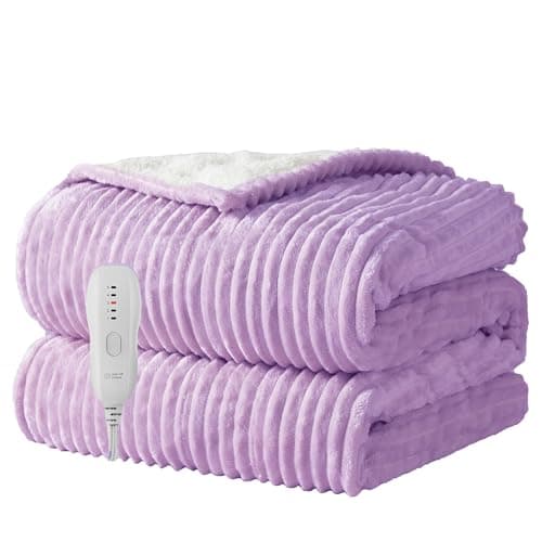Texciting Heated Blanket Electric Blanket Throw 50”X60”-Heating Throw with 5 Heat Settings-3 Hours Auto Off,ETL Certified,Machine Washable (Purple)