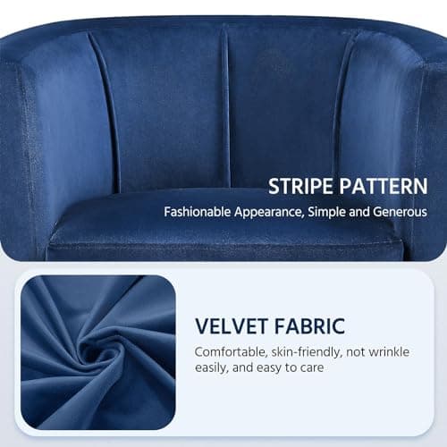 Yaheetech Velvet Accent Chair, Modern and Comfortable Armchairs, Upholstered Barrel Sofa Chair for Living Room Bedroom Waiting Room, Set of 2, Blue 6