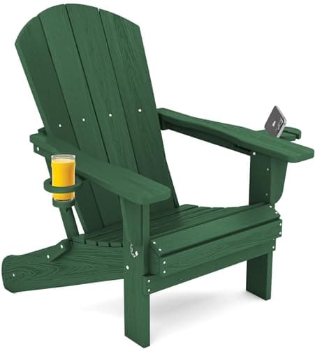 SERWALL Adirondack Chair with Cup Holders - Composite Adirondack Chairs HDPE Outdoor Chairs All Weather Use- Green