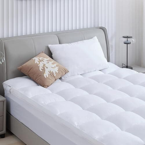 BDEUS Queen Mattress Topper, 1450 GSM Plush Pillow Top for Back Pain Relief, Quilted Fitted Mattress Protector with Bamboo Fiber Cover, Soft Mattress Pad Queen Size - 60"x80" White