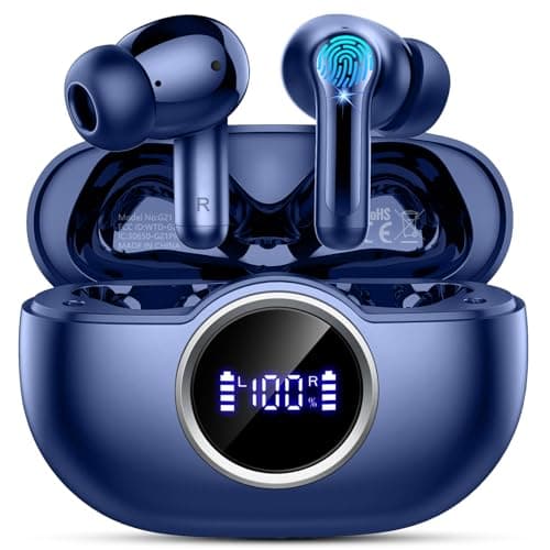 Wireless Earbuds, 2025 Bluetooth 5.4 Headphone 3D Bass Hi-Fi Stereo Ear Buds, 4 ENC Noise Cancelling Mic, 40H 3g USB-C in-Ear Earphone, IP7 Waterproof Workout Sport for Laptop Pad Android iOS, Blue