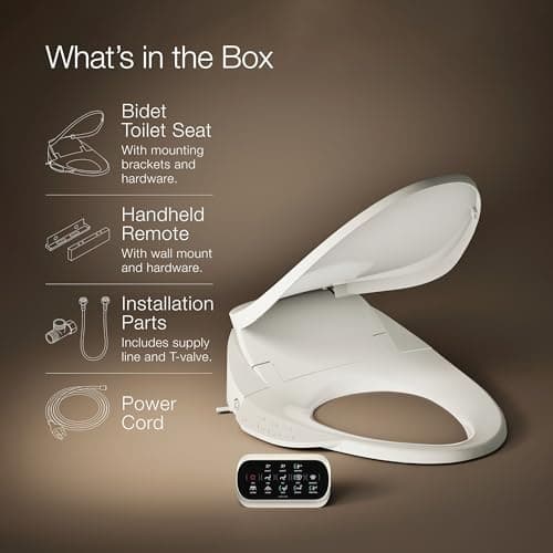 Kohler PureWash E750 Elongated Heated Bidet Toilet Seat, Touchscreen Remote Control, Biscuit, Quiet-Close Grip-Tight Lid, Self-Cleaning Wand, Warm Water Bidet, Adjustable Water Pressure, Nightlight 9