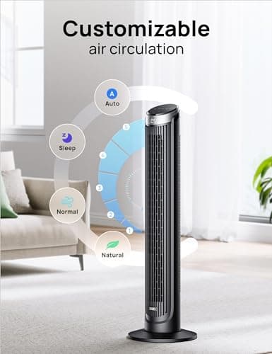 Dreo Tower Fan for Bedroom, 90° Oscillating Fans that Blow Cold Air, 5 Speeds, 4 Modes with 26ft/s Velocity, 12H & 28dB Quiet Timer, Remote, Touch, 40" Standing Floor Fan for Home Office, Black 5