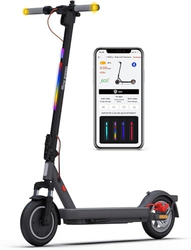 5TH WHEEL V40Pro Adult Electric Scooter,10" Solid Tires,800W Peak Motor,20Mph Top Speed,24.9Miles Foldable Electric Scooter with Dual Suspension&Brakes,App Control,Ambient Light