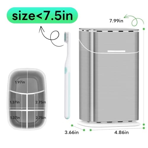 GFWARE Toothbrush Holders with Cover - 5 Slots Tooth Brush Holder for Bathroom, Detachable Bathroom Counter Organizer with Drainage Kids Toothbrush and Toothpaste Holde, Silver 2