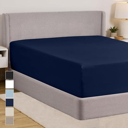 GORILLA GRIP Fitted Sheets, Stay in Place Deep Pocket Bottom Bed Sheets for Mattress, Lightweight Microfiber Sábana, All Around Elastic, Oeko-Tex, Wrinkle and Shrink Resistant, Queen Size Navy