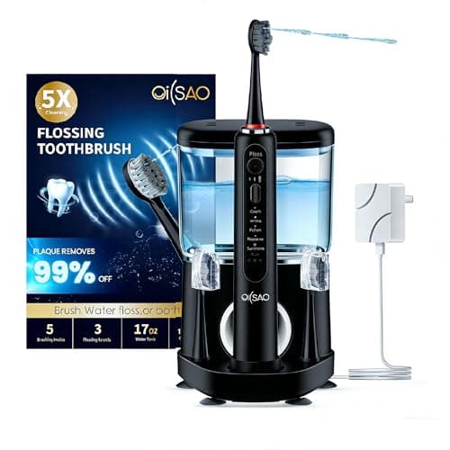 OILSAO Electric Toothbrush with Water Flosser, Advanced 2.0 Flossing Toothbrush Combo in One with 5 Brush Modes & 3 Floss Speeds,500 ML Cordless,for Adults,Teeth, Gums, Braces, Dental Care,Blue-Black