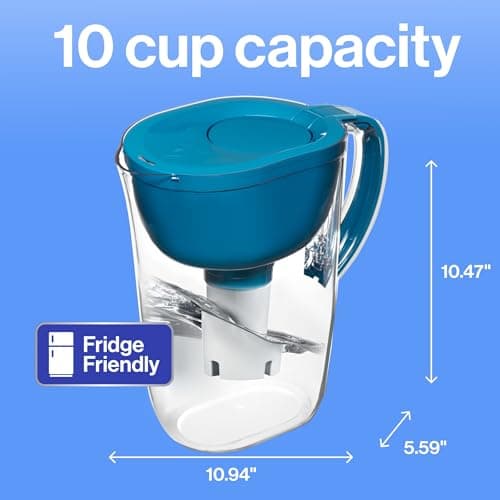 Brita Large Water Filter Pitcher for Tap and Drinking Water with SmartLight Change Indicator, Includes 1 Standard Filter, BPA-Free, Lasts 2 Months, 10-Cup Capacity, Teal 11