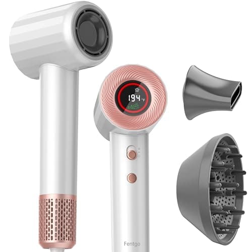FENTGO Negative Ionic High Speed Hair Dryer, Professional Brushless Blow Dryer with Diffuser and Nozzle for Fast Drying, 2 Speeds & 4 Temps Thermo-Control, Lightweight & Quiet for Home & Travel