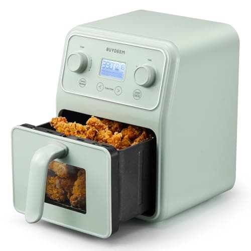 BUYDEEM F51 8-in-1 Air Fryer 4.2QT, Retro Countertop Airfryer Oven with Visible Window, Shake Reminder, One-touch Control with LCD Display, Cozy Greenish