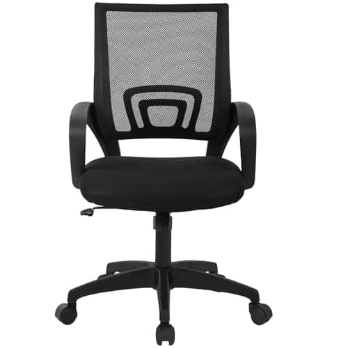 Furniture of America Knoll Ergonomic Desk Chair, Mesh Computer Chair with Lumbar Support& Armrest, Adjustable Home Mid Back Task Chair Modern Executive Rolling Swivel for Home Office, Black