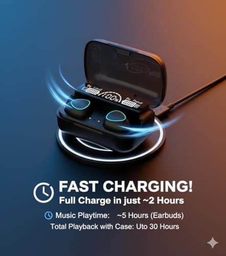 M10 TWS Wireless Earbuds, Bluetooth Earphone with Charging Box, Touch Control, LED Sports Stereo Earbuds, Built-in Mic, Immersive HD Sound, Compatible with iPhone, Samsung, Android, Black 7