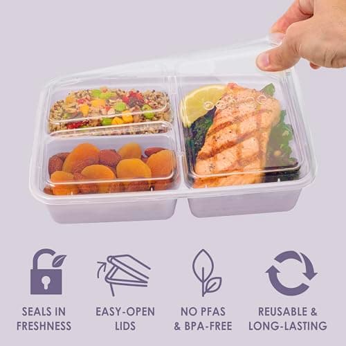 Bentgo Prep - 20-Piece 3-Compartment Reusable Meal Prep Containers with Lids, PFAS & BPA Free Materials, Durable, Microwave, Freezer, & Dishwasher Safe To Go Food Storage (Lilac) 4