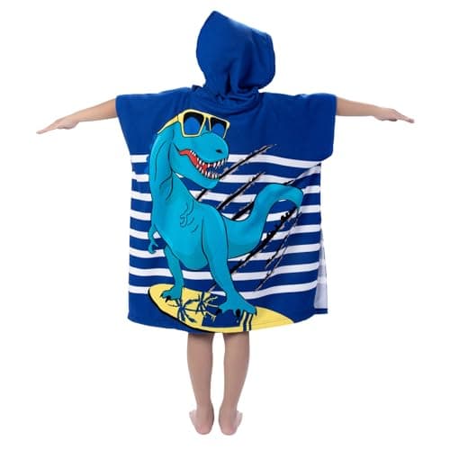 growell Hooded Kids Beach Towels - Toddler Bath Towel Girls Boys Swim Cover-ups for Ages 1 to 6 Kids Pool Towels Quick Dry Lightweight Soft Microfiber Poncho Towel 24x23 (Dinosaur Navy)