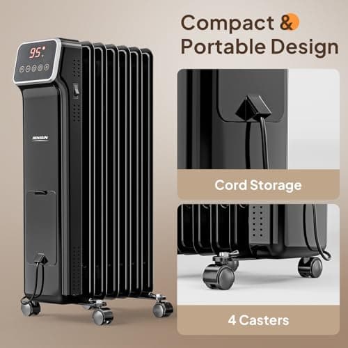 ROVSUN Oil Filled Radiator Heater w/Remote & APP Control, 1500W Portable Space Heater with Adjustable Thermostat, 24H Timer, Tip-Over & Overheat Protection for Indoor Use, Bedroom, Black, 2 Packs 6