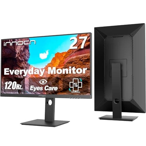 INNOCN 27" Monitor 120Hz FHD 1920 x 1080p IPS PC Computer Desktop Gaming Display Built-in Speaker, Eyes Care, Height/Pivot Adjustable, HDMI, VGA, VESA Mountable - Black, 27D1FR